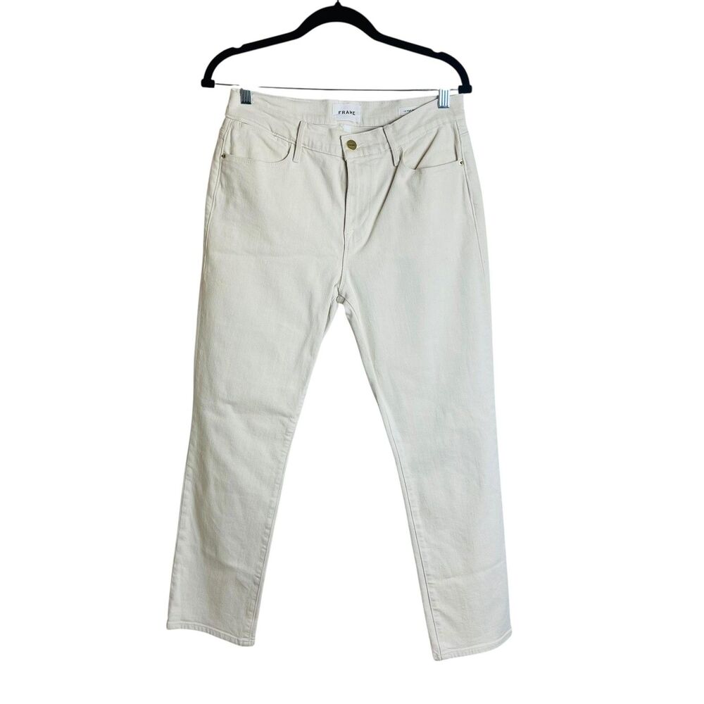 FRAME Jeans Womens 28 Ivory Ecru Le High Straight Ankle High Rise Stretch Denim